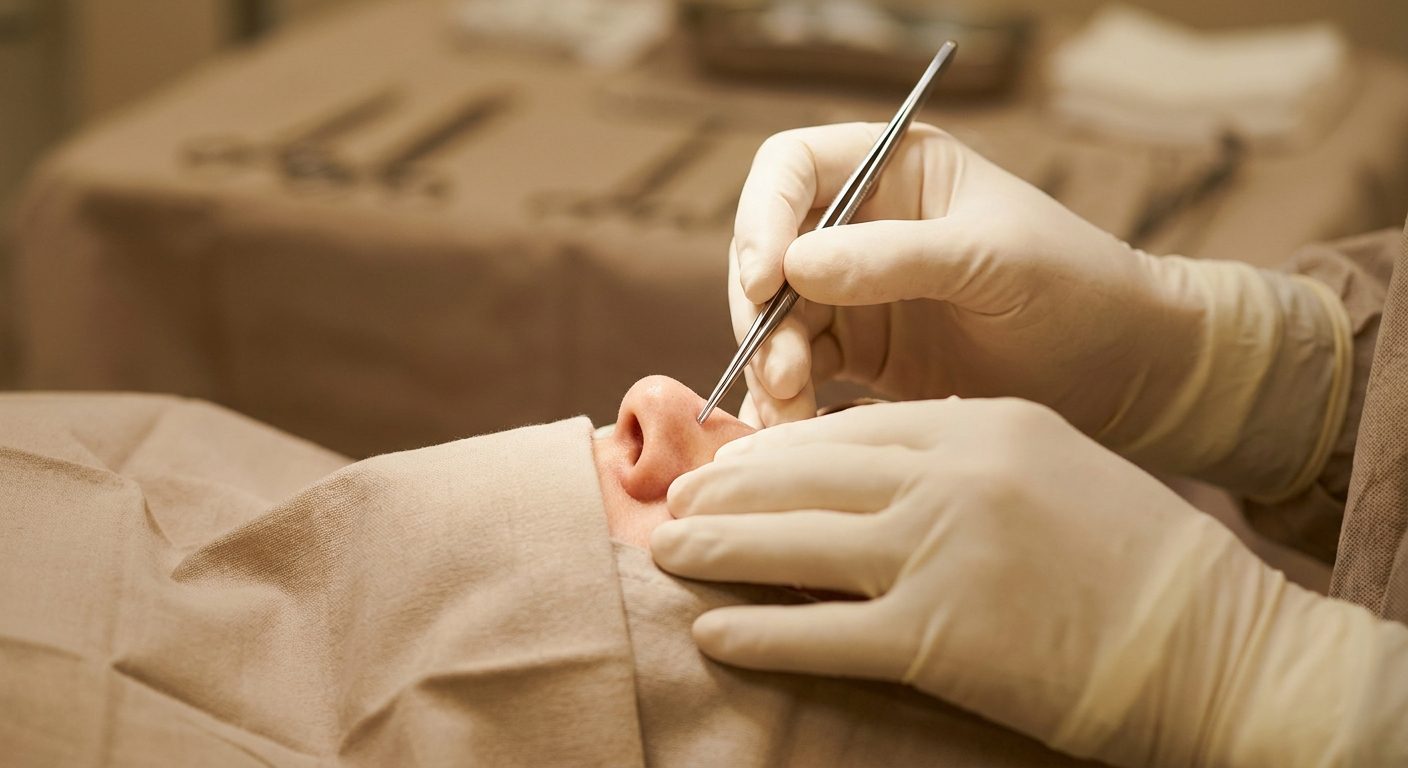 specchio da visita e strumenti ordinati su un tavolino dello studio medico